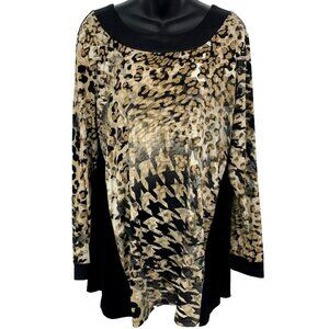 Style & Co Women Top Blouse XL  Extra Large Animal Print Black Tunic Stretch EUC